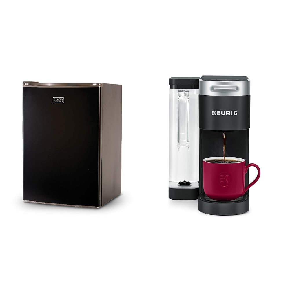 Compact Single Door Mini Fridge with Freezer, 2.5 Cubic Feet, Black & Single Serve K-Cup Pod Coffee Maker, Black V5938