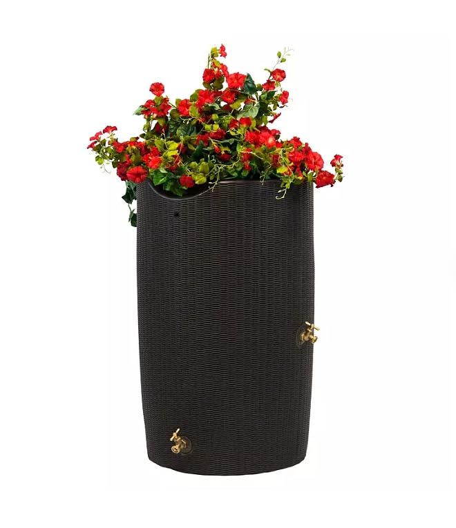 Black 50-Gallon Rain Barrel with Planter Top D834380