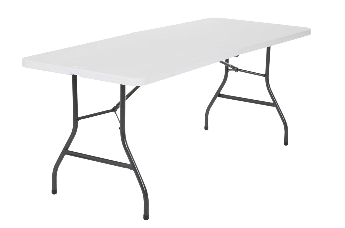 6 Foot Fold-in-Half Folding Table White Speckle HDPE Top H6918