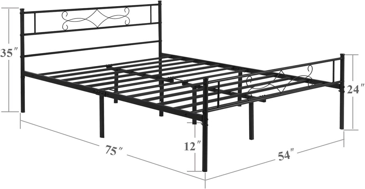 14" Full Size Metal Platform Bed Frame with Headboard C810