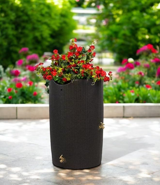 Black 50-Gallon Rain Barrel with Planter Top D834380