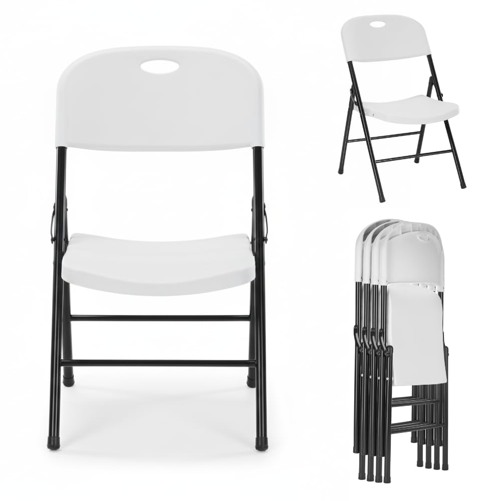 Heavy Duty Plastic Foldable Chair, 4 Pack, White Q2914