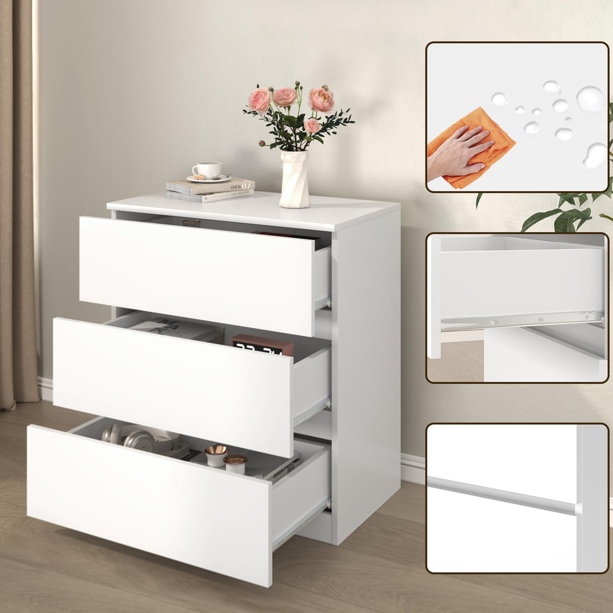 White 3 Drawer Wood Dresser J438918