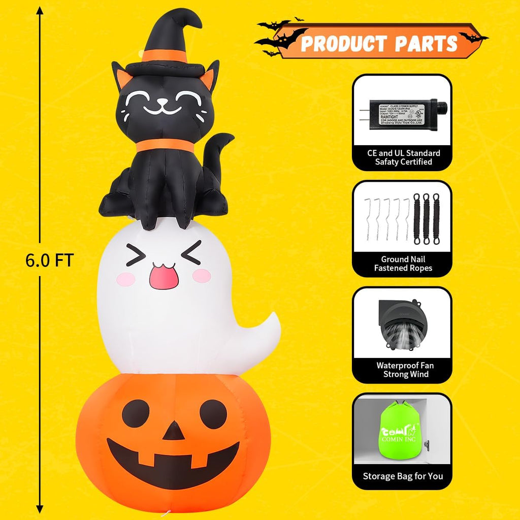 6 FT Halloween Inflatables Pumpkin Ghost Cat Outdoor Decorations M905