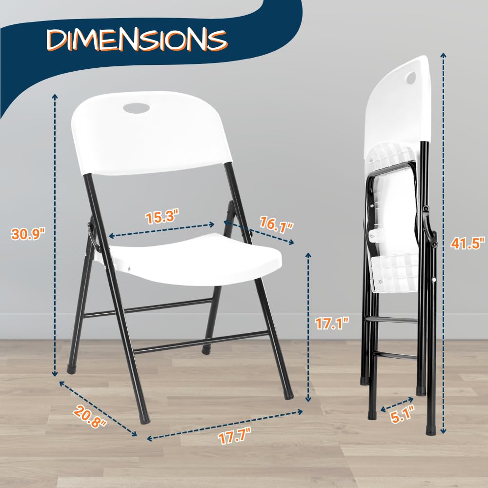 Heavy Duty Plastic Foldable Chair, 4 Pack, White Q2914