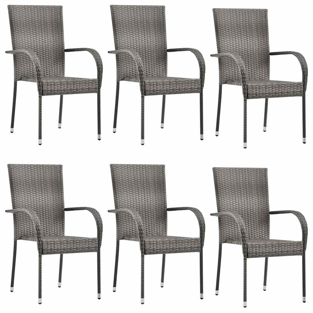 Grey 6 Pcs Poly Rattan Patio Dining Chairs H121587
