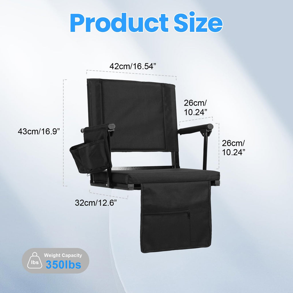 2 Pcs Folding Stadium Seat with Back Support & Cushion Black K383