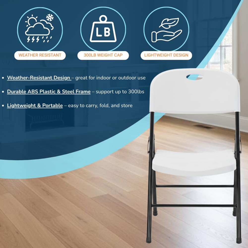 Heavy Duty Plastic Foldable Chair, 4 Pack, White Q2914
