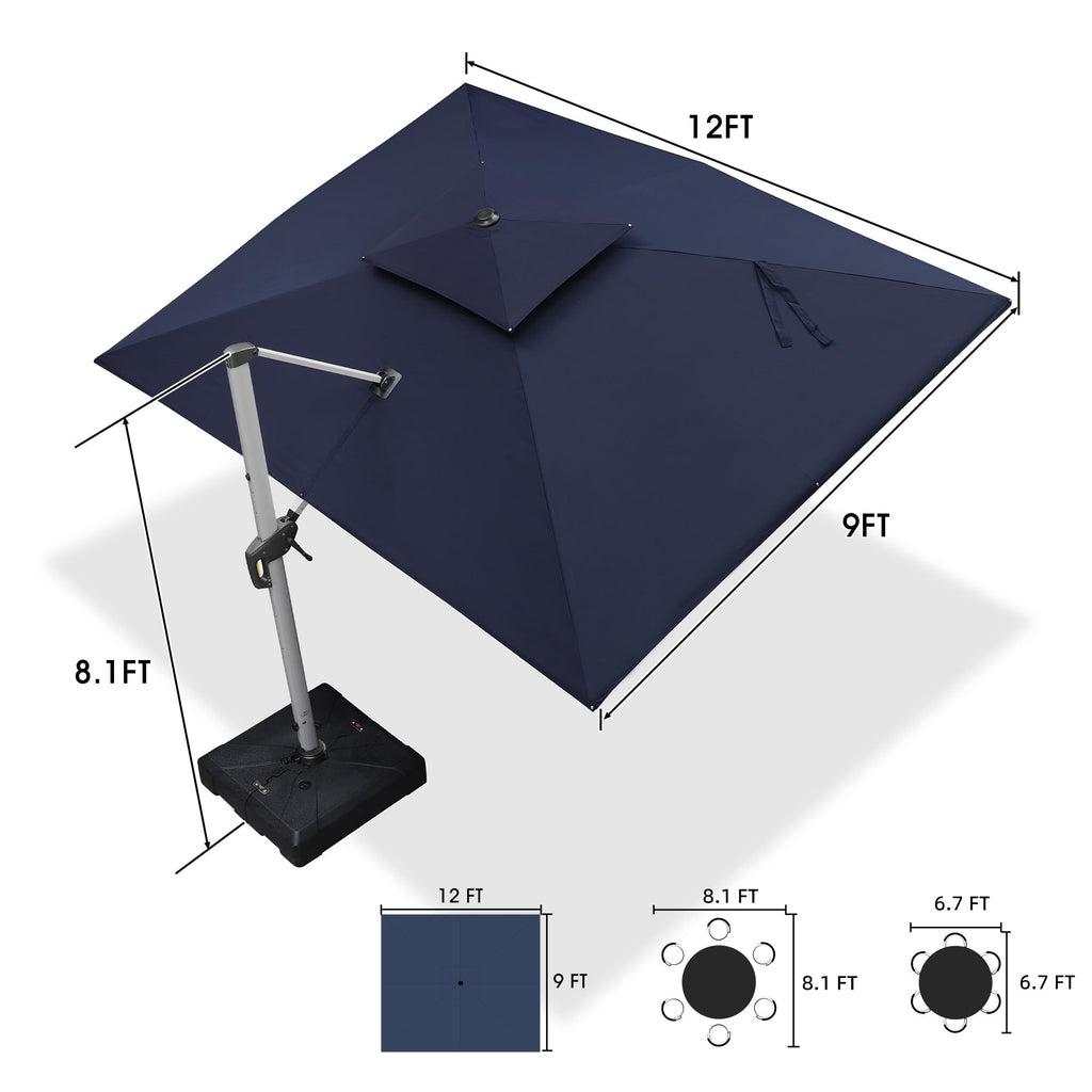 Navy Blue 9' X 12' Patio Cantilever Umbrella with Base R46591