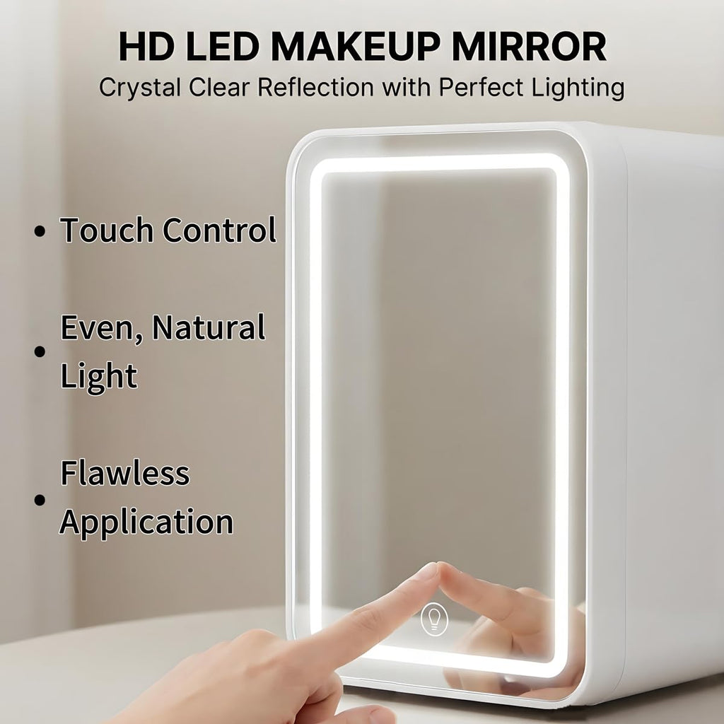 4L Portable Mini Skincare Refrigerator with Dimmable LED Mirror W90674