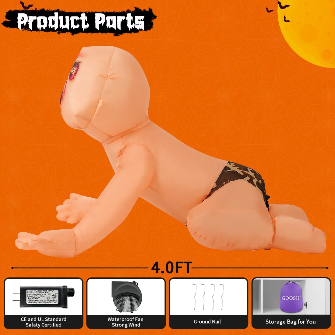4 FT Inflatable Zombie with Built-in LEDs Z689661