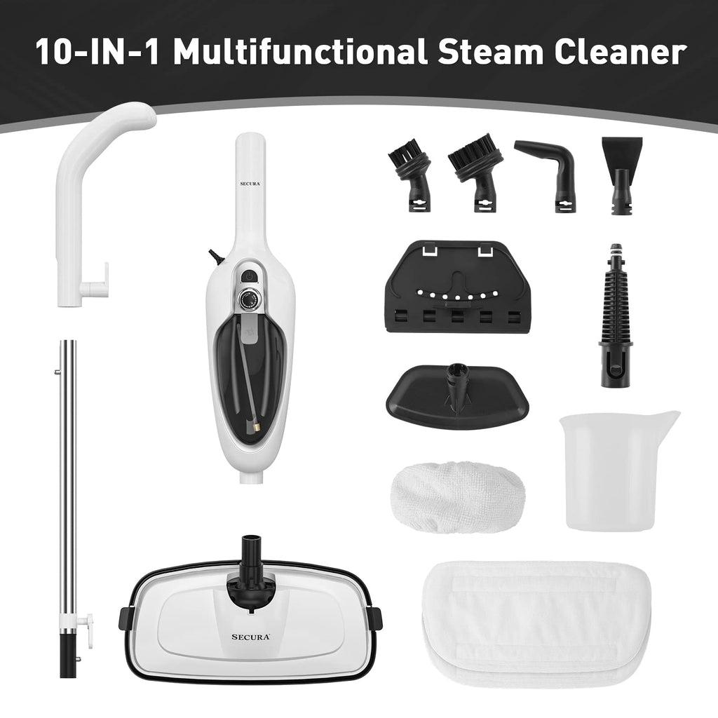 White 10-in-1 Detachable Steam Mop with 3 Microfiber Pads H7722