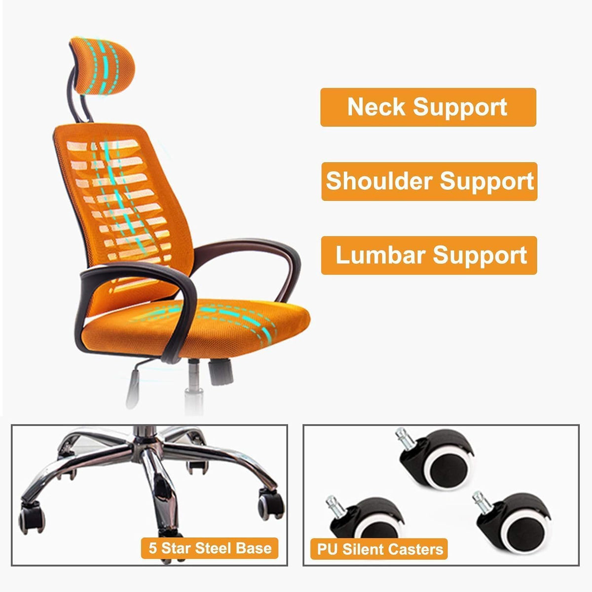 Ergonomic High Back Office Chair with Lumbar Support Orange K3281