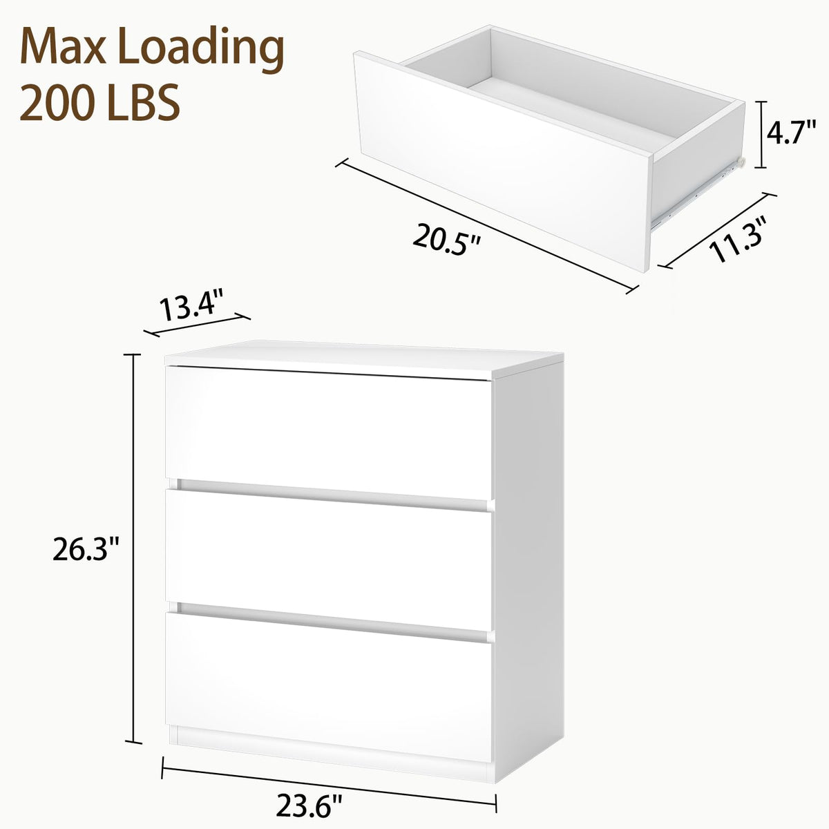 White 3 Drawer Wood Dresser J438918