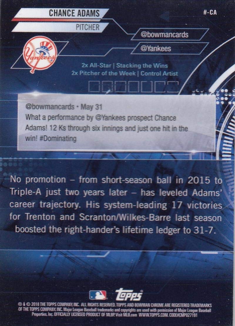 Baseball MLB 2018 Bowman Mega Box Chrome Chance Adams Yankees W461918