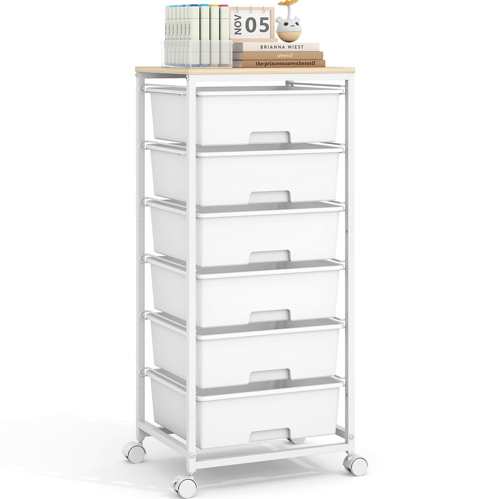 6 Drawer Rolling Storage Cart with Wooden Top and Wheels I3270