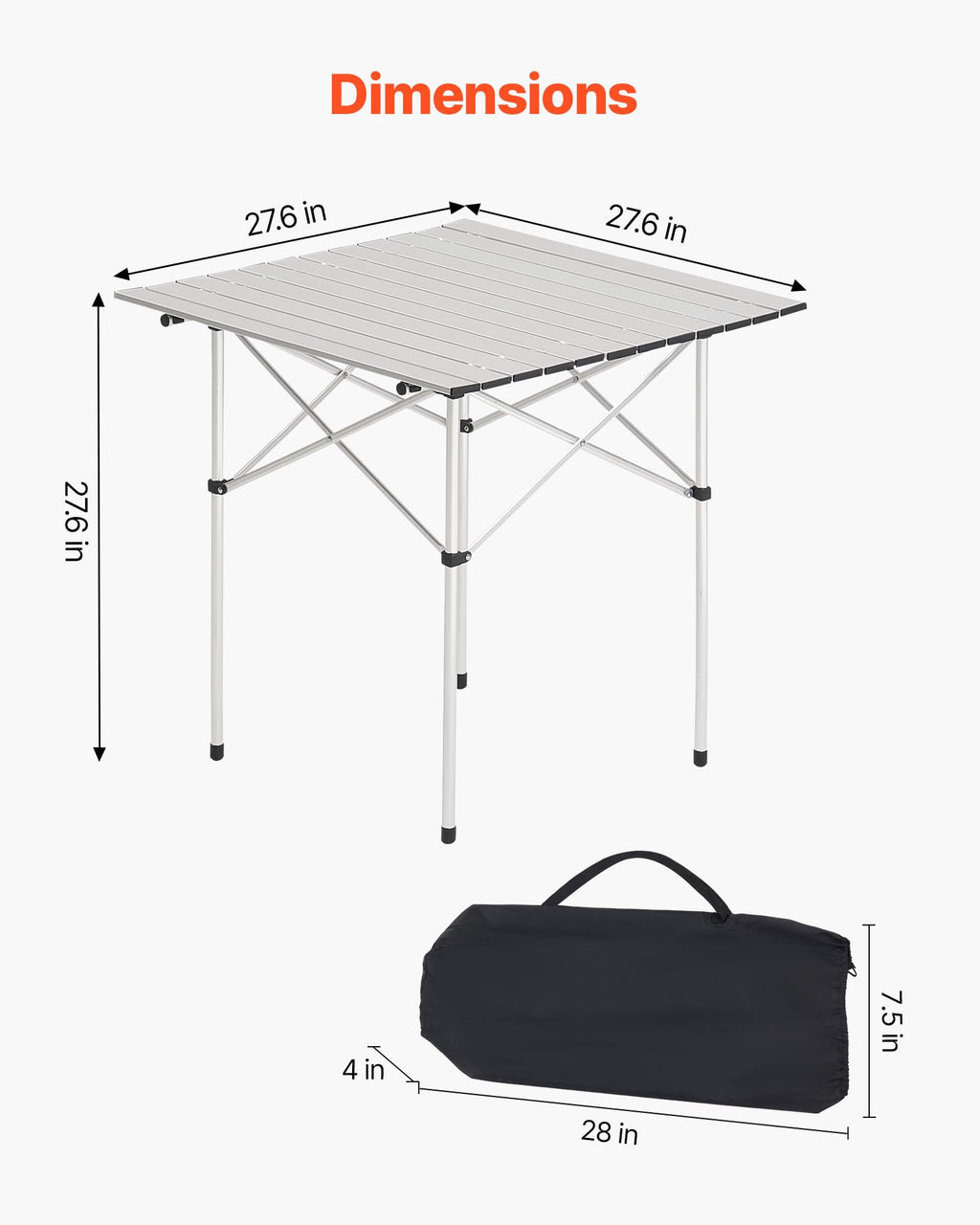 Folding Camping Table 28 inch Silver P540044