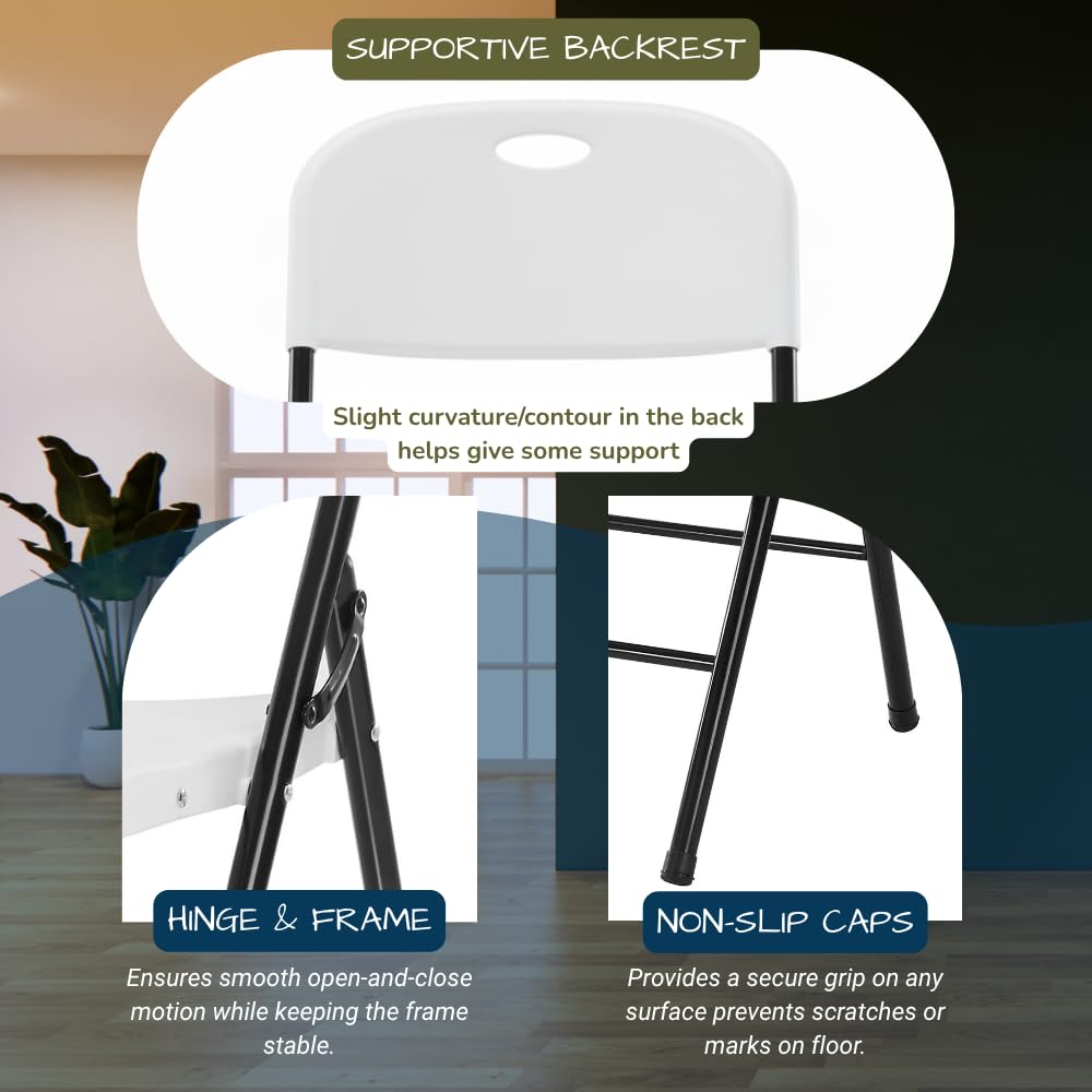 Heavy Duty Plastic Foldable Chair, 4 Pack, White Q2914