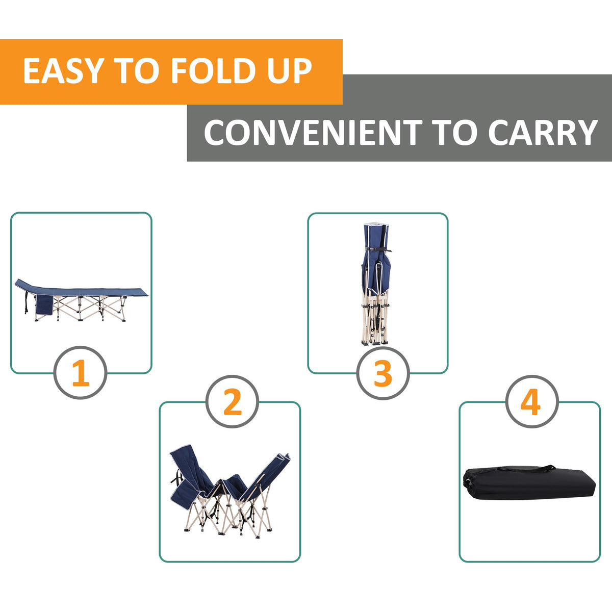 Folding Camping Cot with Carry Bag, Side Pocket, Blue G97818