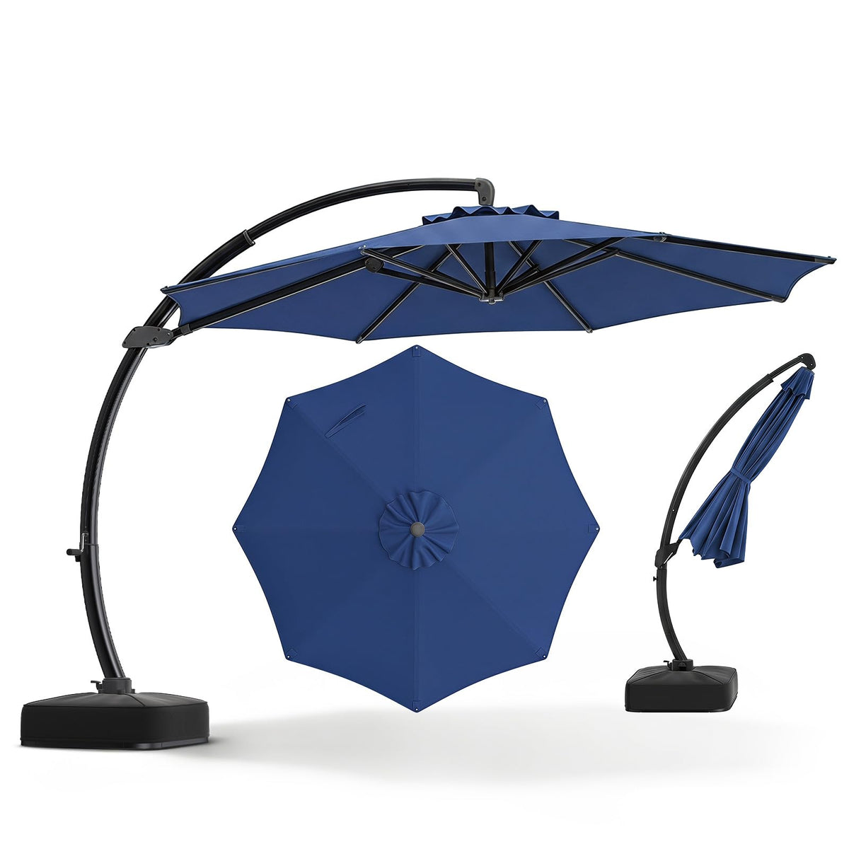 11FT Navy Cantilever Patio Umbrella with Base O411169