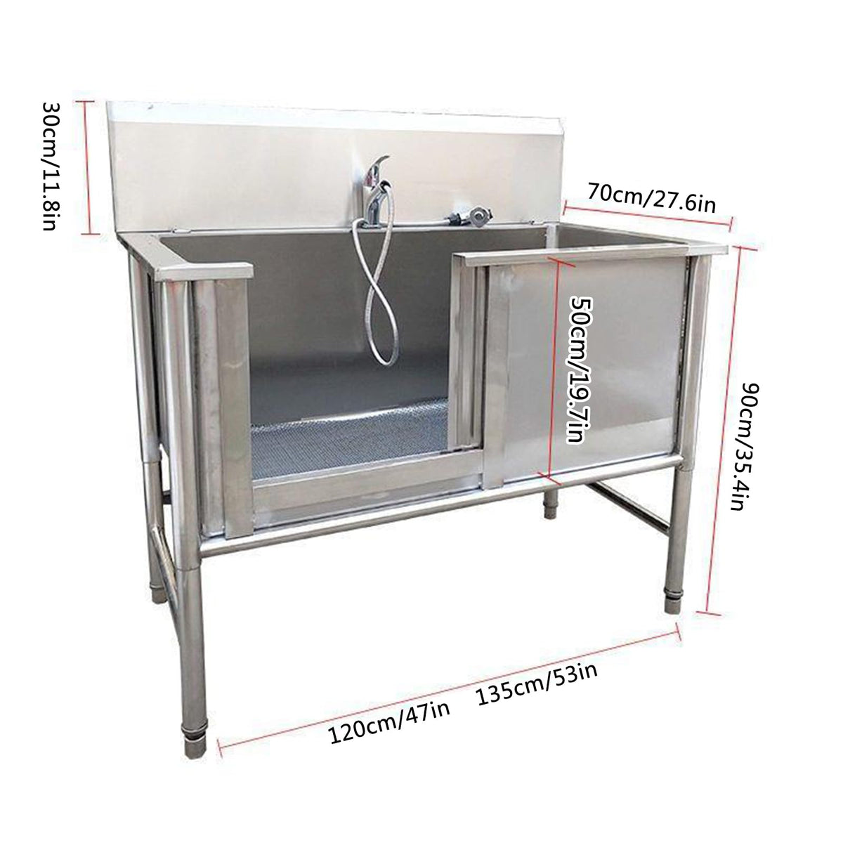 53'' Stainless Steel Pet Grooming Tub with Walk-in Stairs F4332
