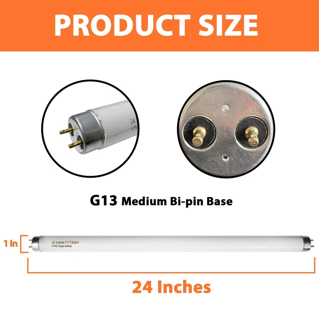 8 Pack 24 inch 17 Watts T8 Fluorescent Tube Light 4100K Cool White N2564