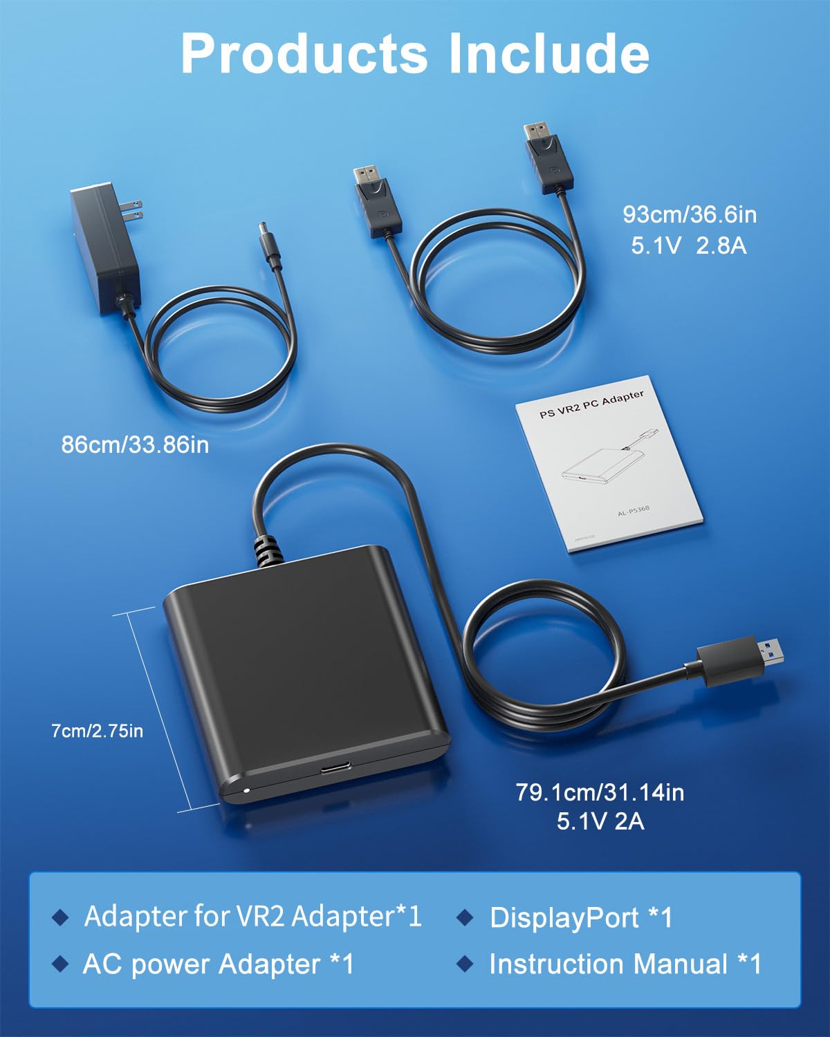 Adapter for VR2 with DP 1.4 Cable & 15W AC Power Supply V3970