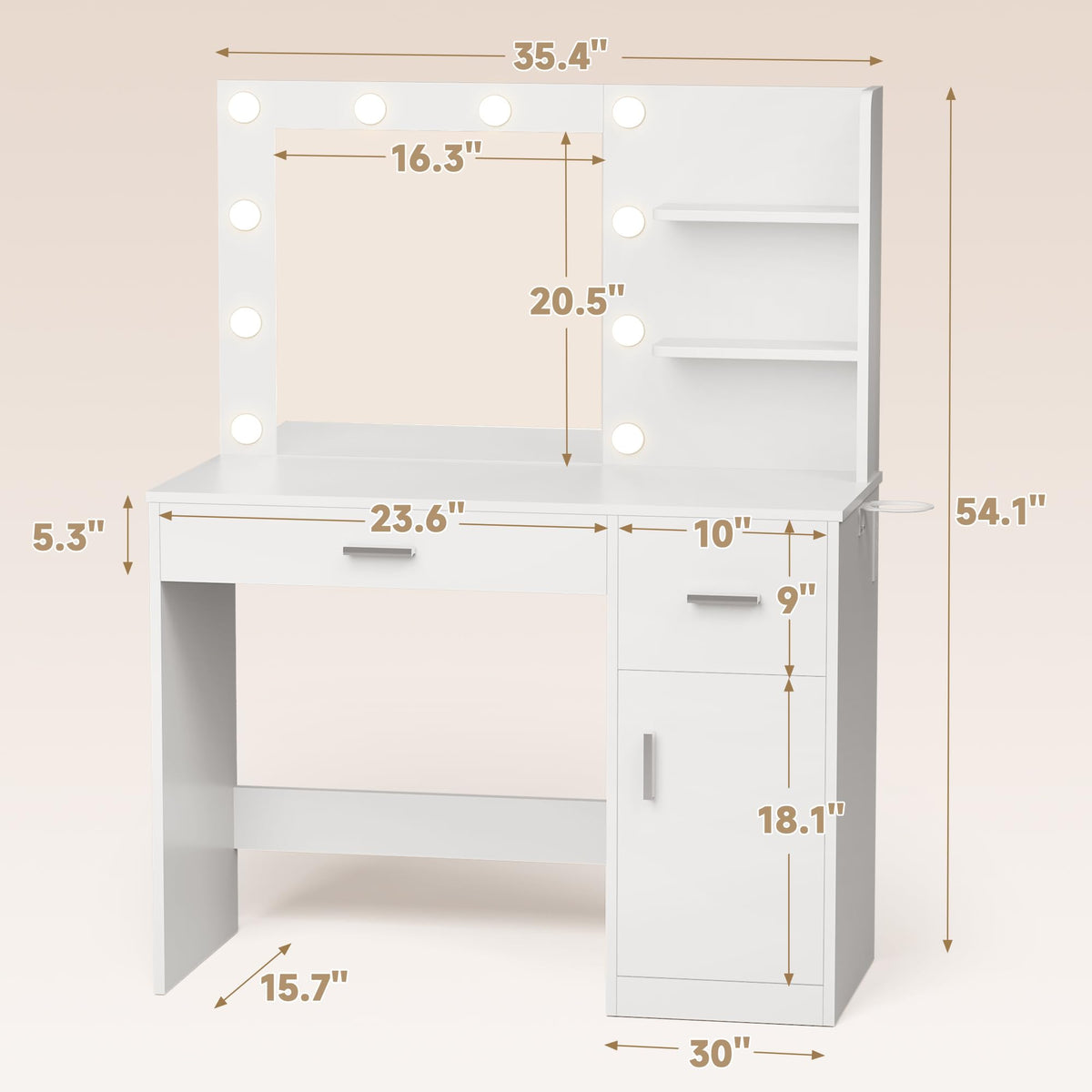 White Vanity Desk with Mirror & Charging Station P921713