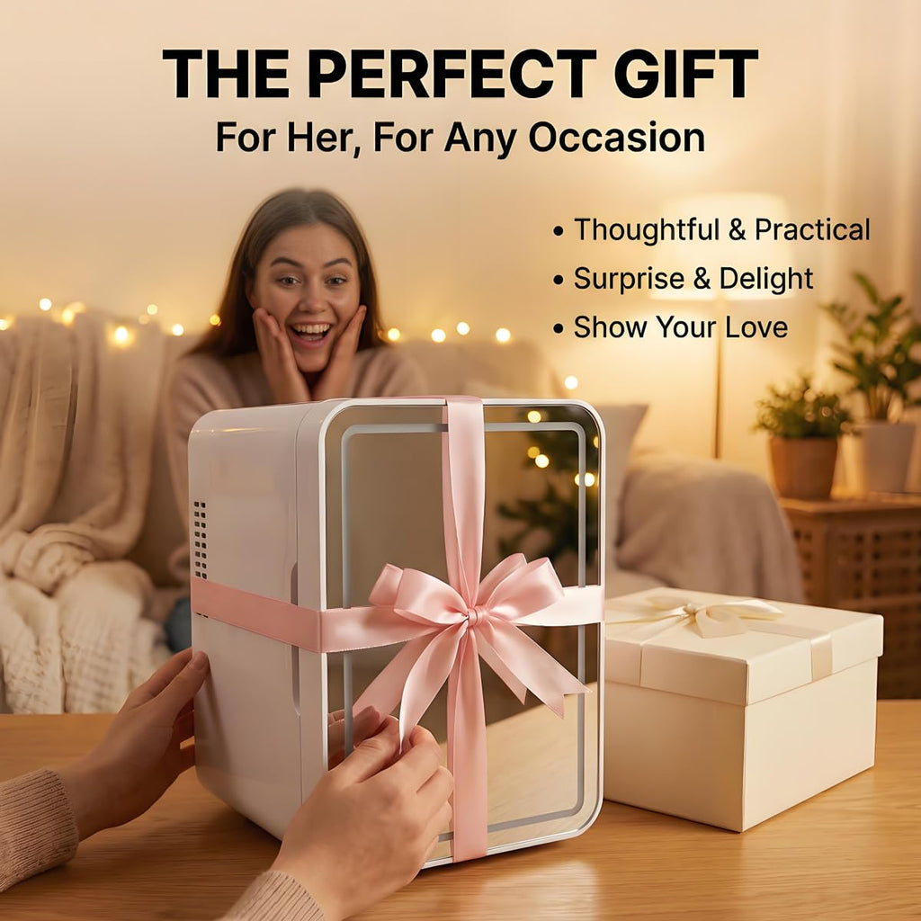 4L Portable Mini Skincare Refrigerator with Dimmable LED Mirror W90674