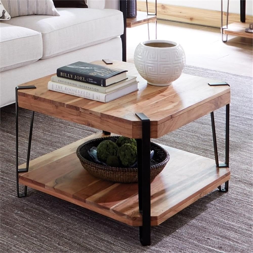 Natural Solid Wood Coffee Table with Metal Frame A65270