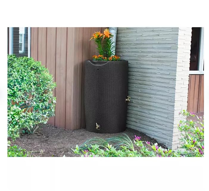 Black 50-Gallon Rain Barrel with Planter Top D834380
