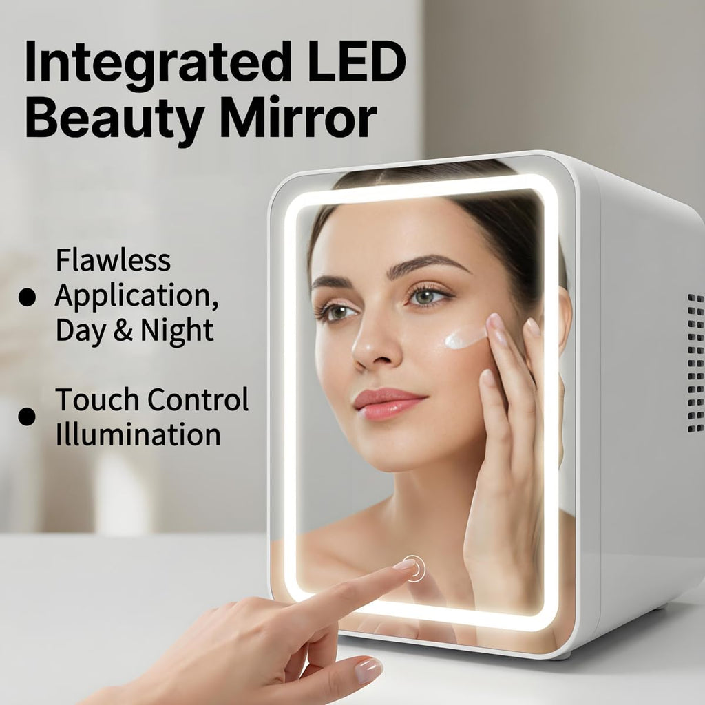4L Portable Mini Skincare Refrigerator with Dimmable LED Mirror W90674