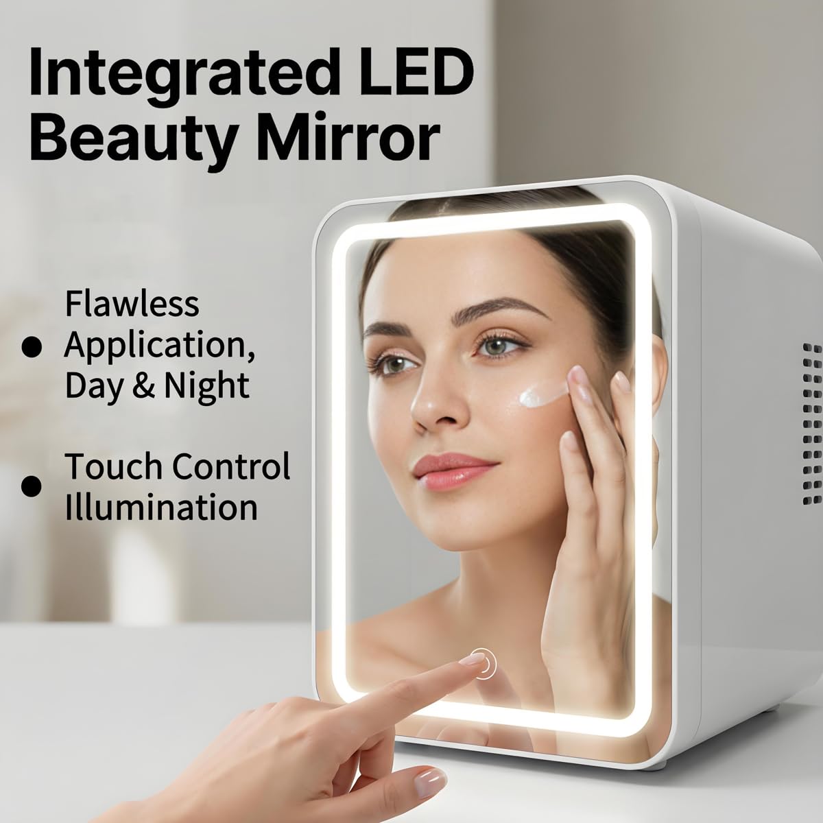 4L Portable Mini Skincare Refrigerator with Dimmable LED Mirror W90674