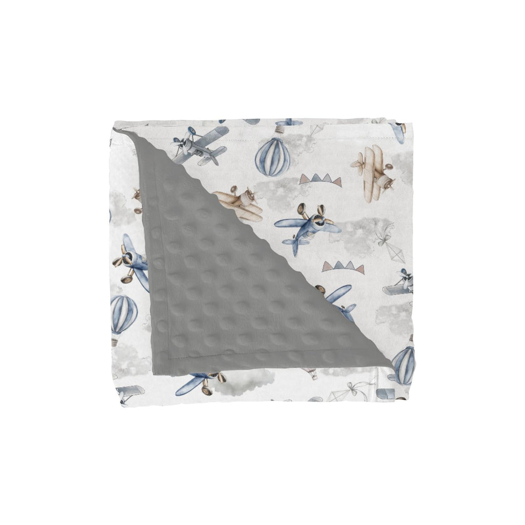 Vintage Planes Helicopters Hot Air Balloon Soft Mink Dotted Backing Double Layer Baby Blanket 30x40 R110845