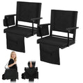 2 Pcs Folding Stadium Seat with Back Support & Cushion Black K383