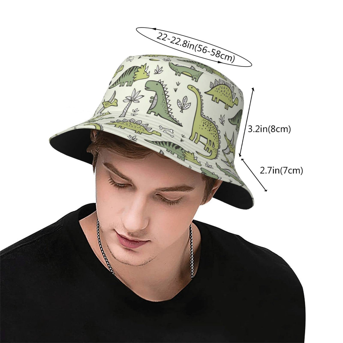 Light Blue Cat Cartoon Print Bucket Hat W60353