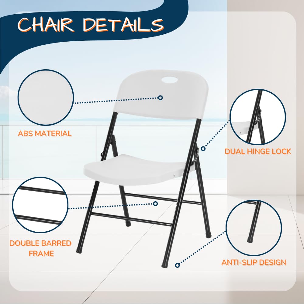 Heavy Duty Plastic Foldable Chair, 4 Pack, White Q2914