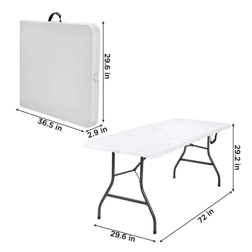 6 Foot Fold-in-Half Folding Table White Speckle HDPE Top H6918