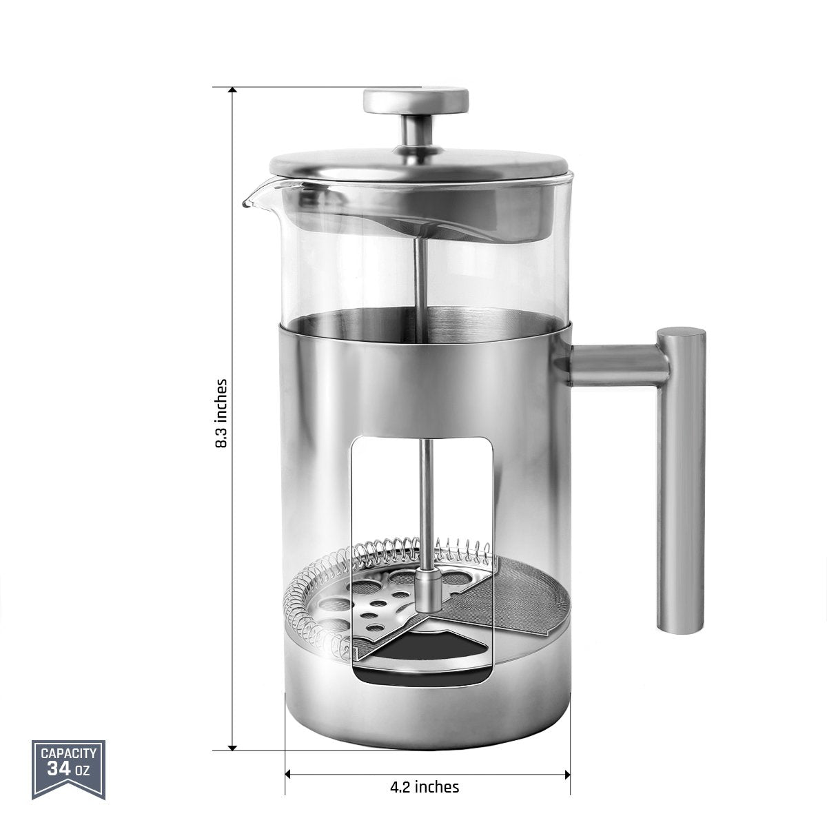 34 Ounce French Press Coffee Maker with Stainless Steel Frame K7496