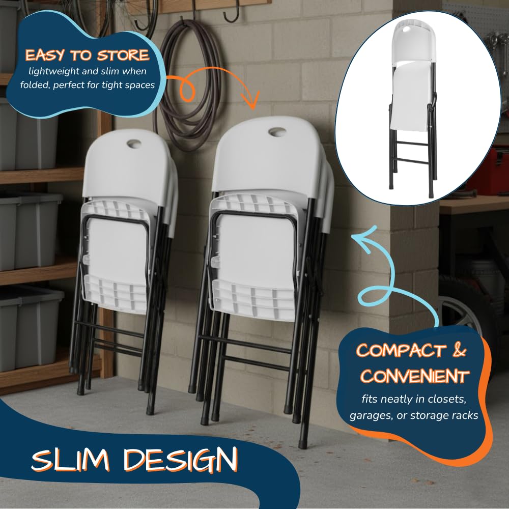 Heavy Duty Plastic Foldable Chair, 4 Pack, White Q2914
