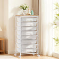 White 8 Drawer Rolling Storage Cart with Wooden Tabletop I54525