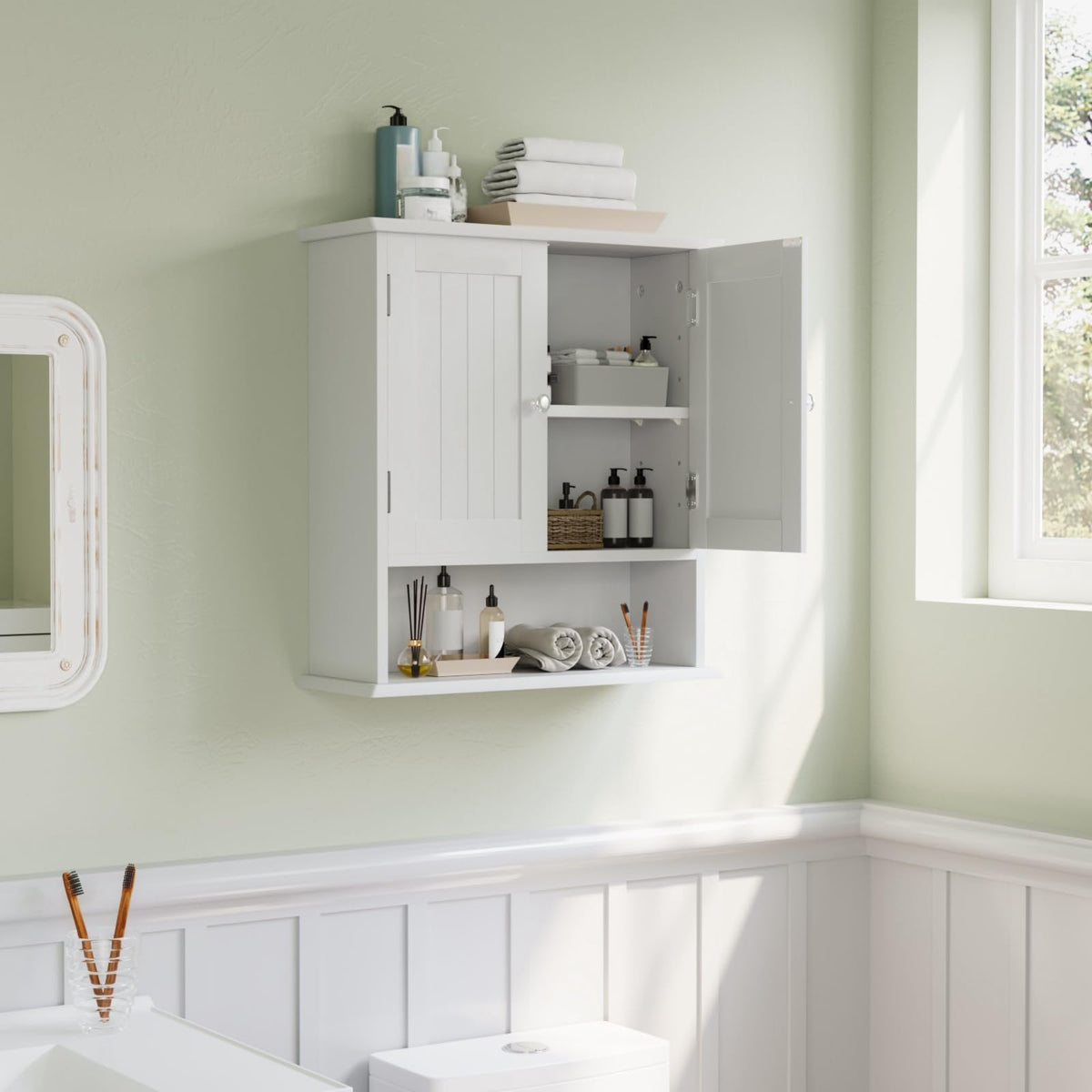 White Wall Mounted Bathroom Cabinet with 2 Door R2730