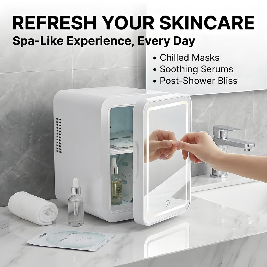 4L Portable Mini Skincare Refrigerator with Dimmable LED Mirror W90674