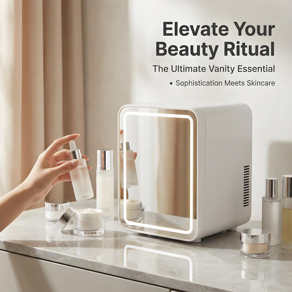 4L Portable Mini Skincare Refrigerator with Dimmable LED Mirror W90674