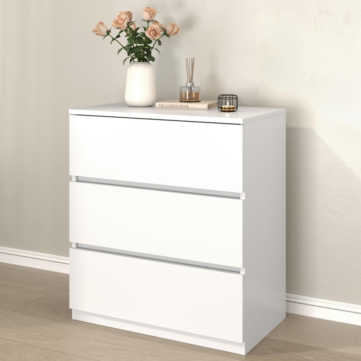 White 3 Drawer Wood Dresser J438918