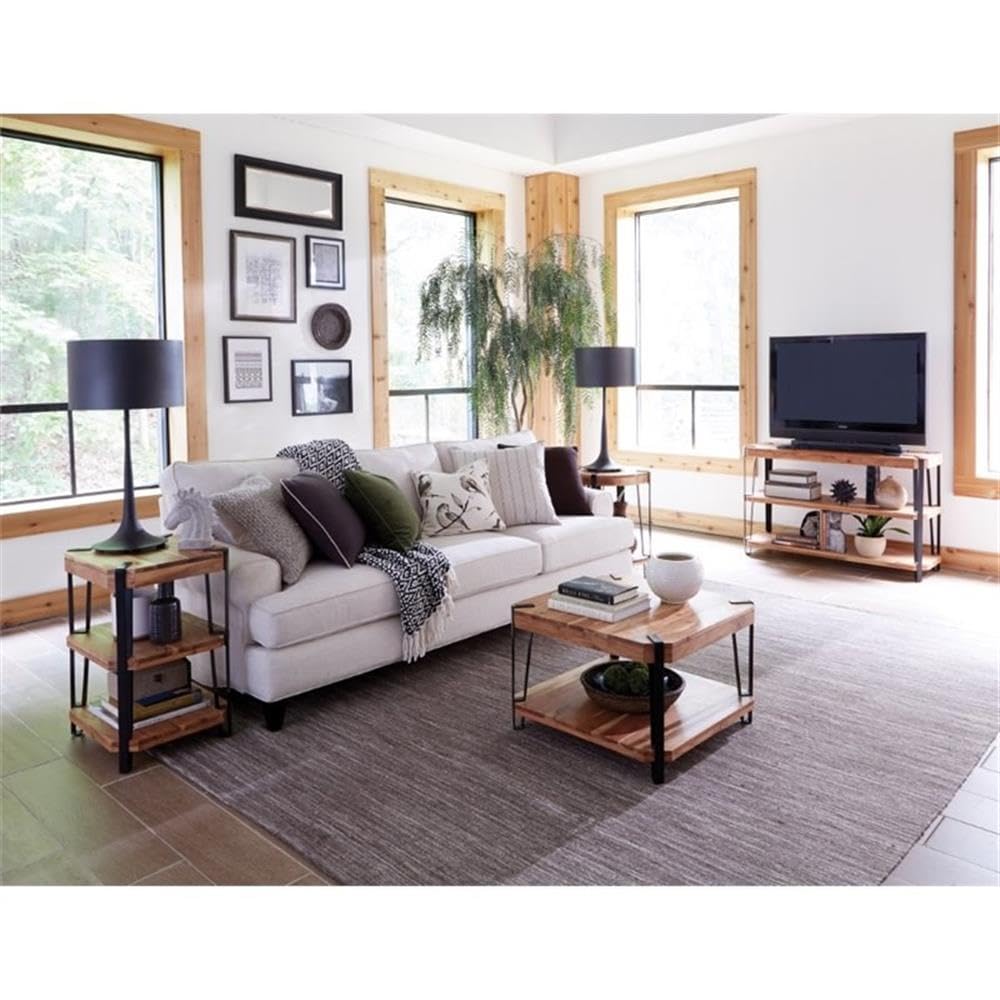 Natural Solid Wood Coffee Table with Metal Frame A65270