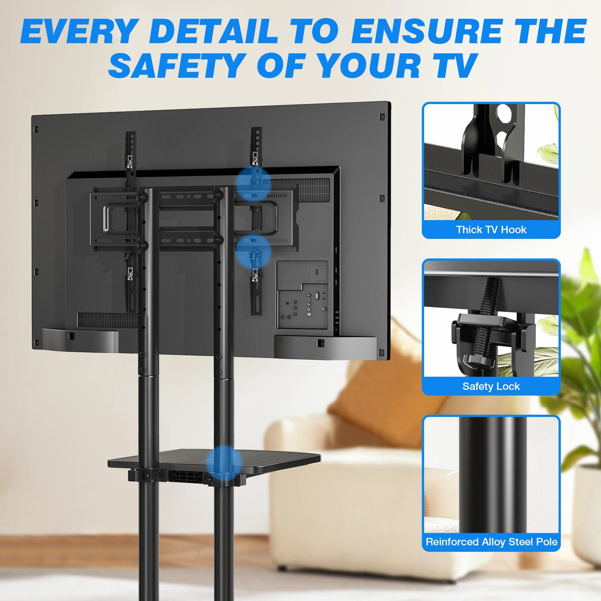 Rolling TV Stand with Laptop Shelf, Height Adjustable up to 88lbs P550