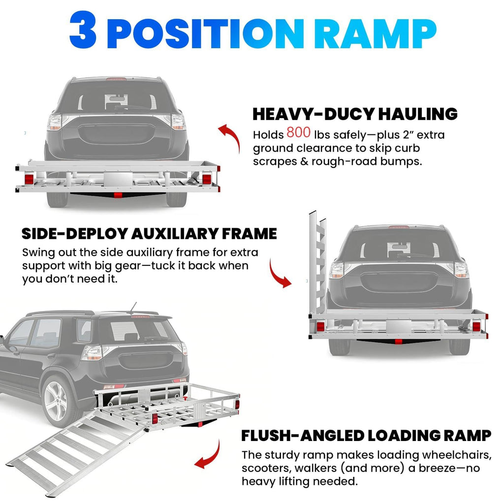 52"x31"x10" Aluminum Hitch Cargo Carrier with Ramp P332