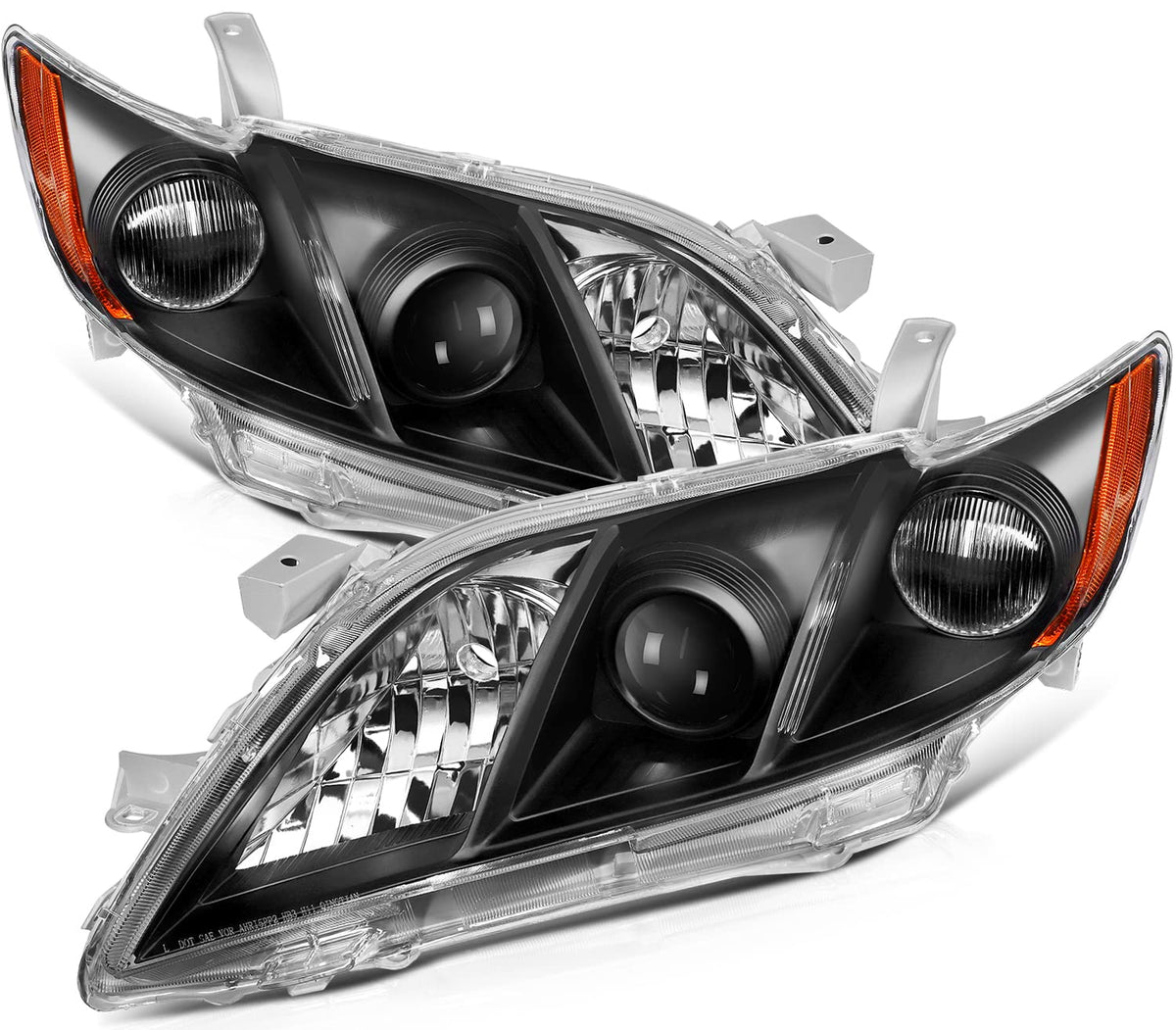 Black Housing Amber Reflector Clear Lens Headlights Assembly Pair F16375