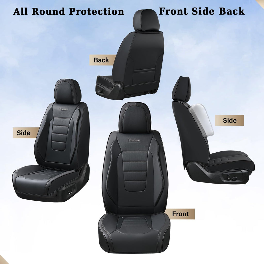 Black Nappa Leather Waterproof Car Seat Covers Full Set B15735